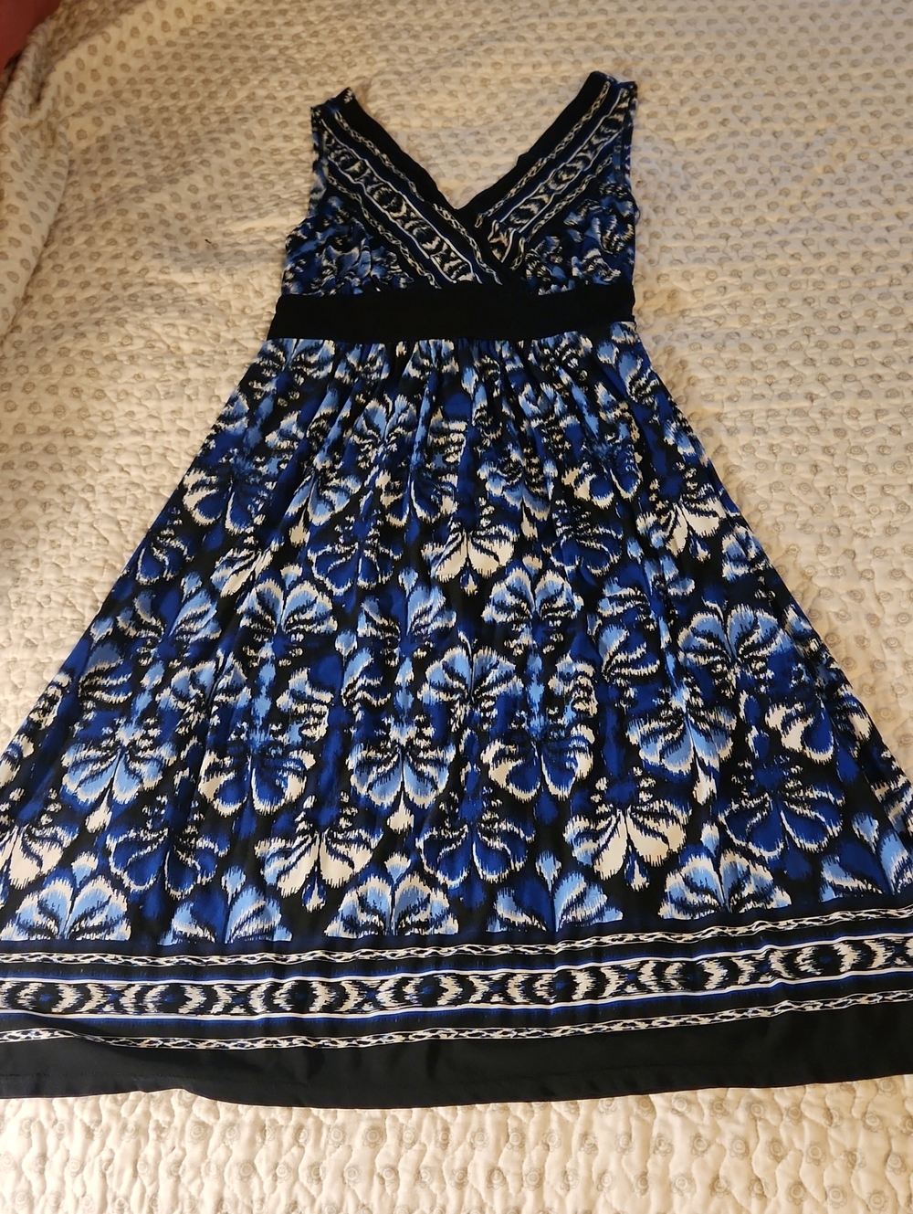 connected apparel Blue & Black Floral Wrap V-Neck Dress